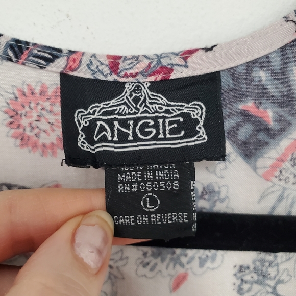 Angie Boho Floral Printed Longline Topper L Blue White Lightweight Flowy Beachy - Picture 5 of 10